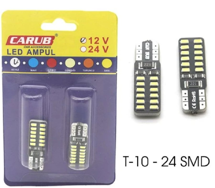 AMPUL LED 12V T10   24 SMD FIBER BEYAZ