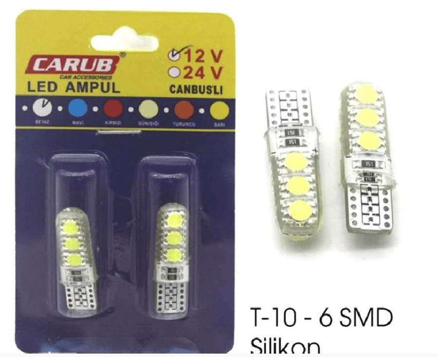 AMPUL LED 12V T10 10W 6SMD SILIKON BEYAZ CAMBUS