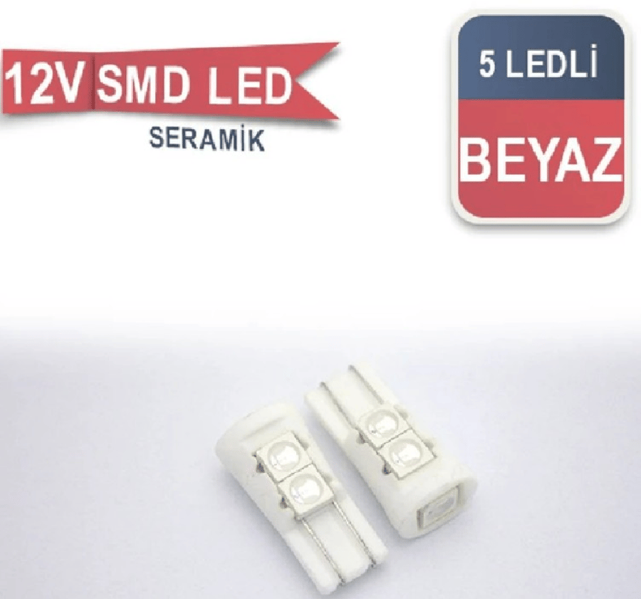 AMPUL LED 12V T10 5SMD FARICI SERAMIK BEYAZ