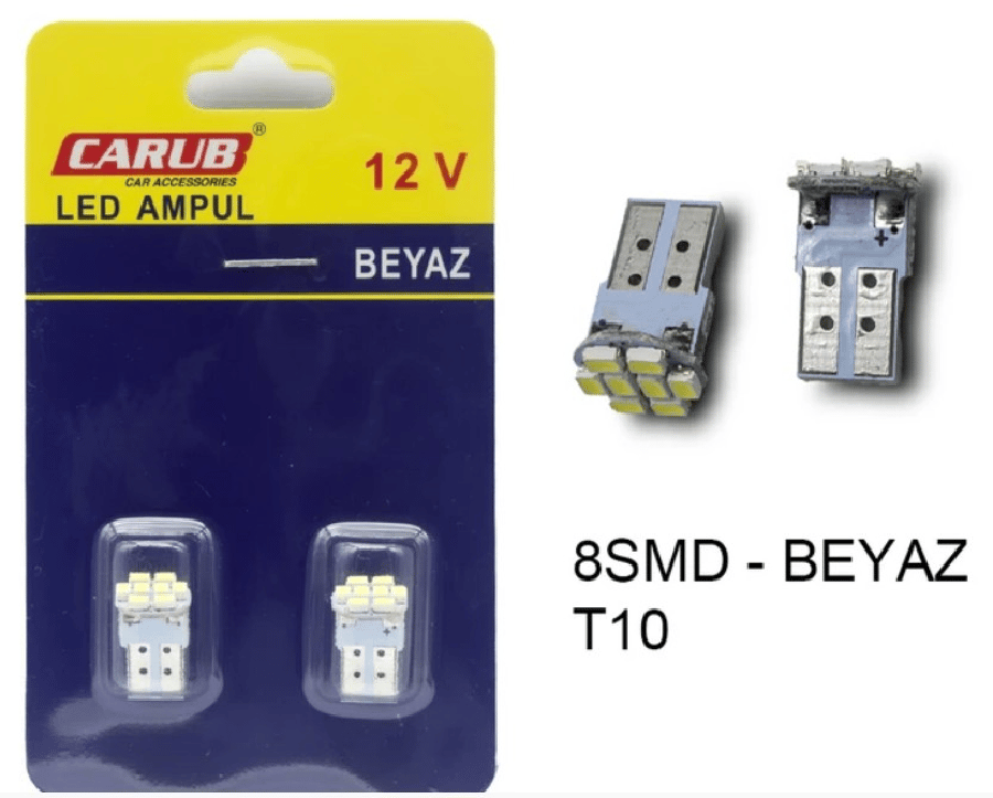 AMPUL LED 12V T10 8SMD FIBER BEYAZ