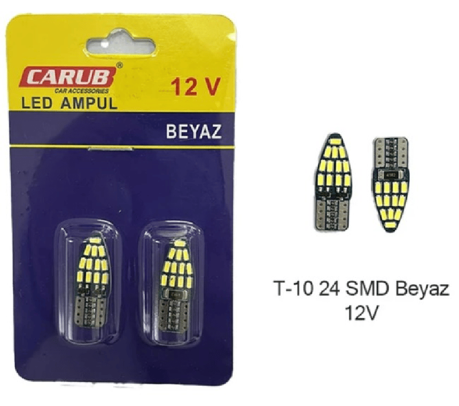 AMPUL LED 12V T10 CANBUS FIBER 24 SMD BEYAZ