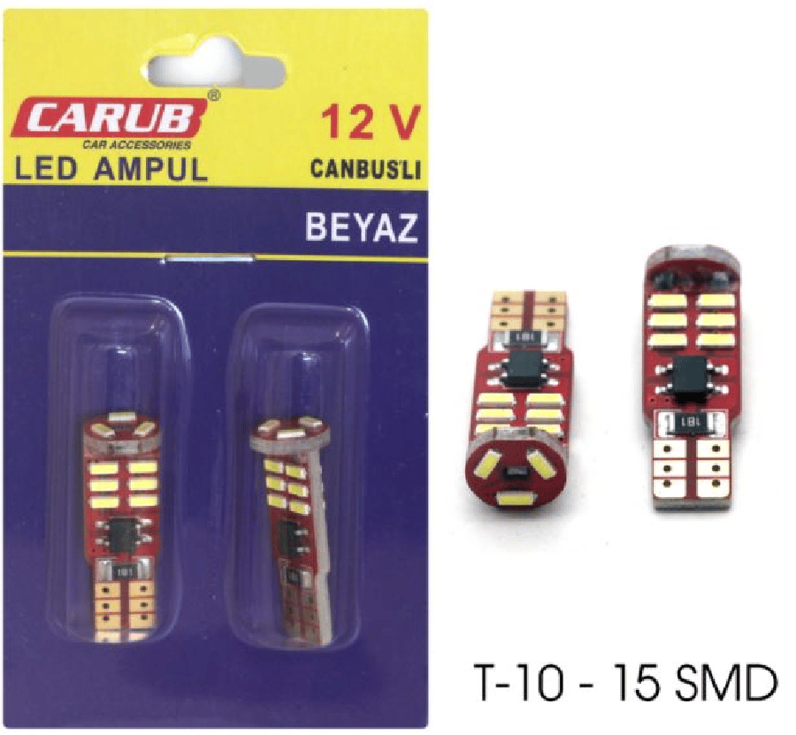 AMPUL>(2AD) LED BDIPSIZ BEYAZ 12V 15 LEDLI 20W ARIZA LAMBASI YAKMAZ (CANBUS)