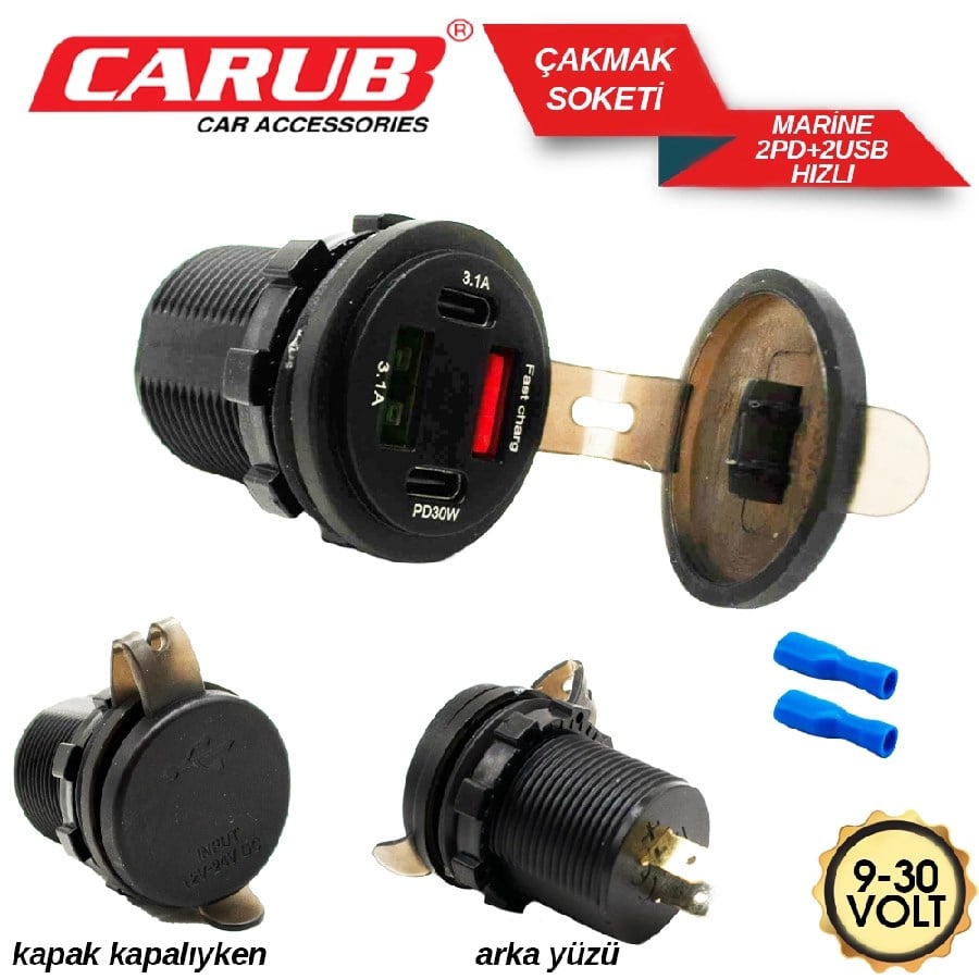 Cakmak Soketi Usb 930V Marin 2PD+2USB +VOLTMETRE