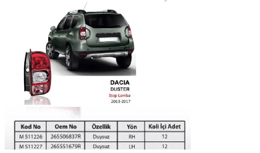DACIA DUSTER STOP LAMBA (1317) DUYSUZ SOL 265551679R