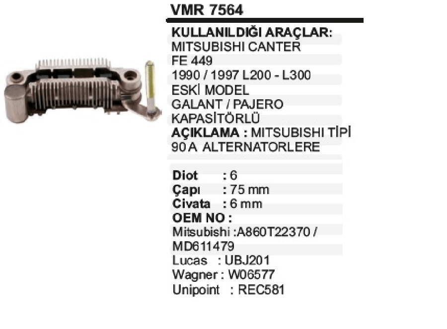 DIYOT TABLASI MITSUBISHI TIP 75 mm  > MITSUBISHI L300 25/PAJERO 25 (90)/HYUNDAI H100