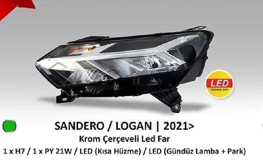 Dsanderologan Far Sag  (LED DRL+PARK+KISA HUZME) Krom Cerceveli Motorlu  (2021›)