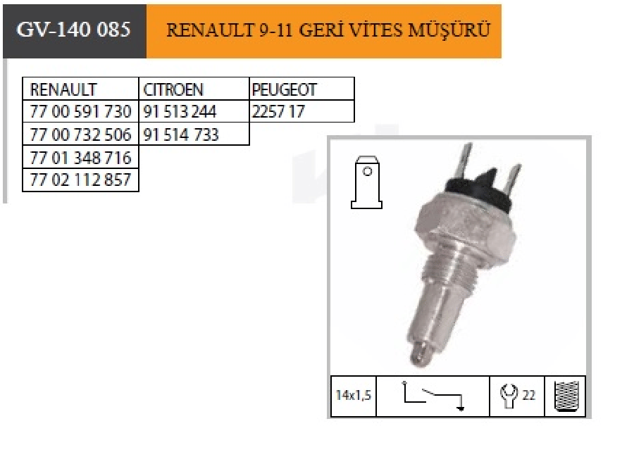 GERI VITES MUSURU RENAULT 911 BRODWAYFLASH   7700591730 7700732506 7701348716 7702112857 91513244 91514733 91514733 225717