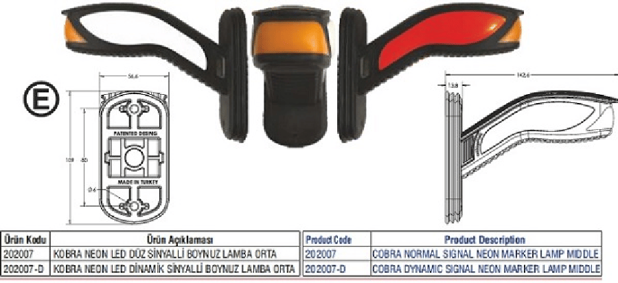 KOBRA NEON LED DUZ SINYALLI BOYNUZ LAMBA ORTA 24V