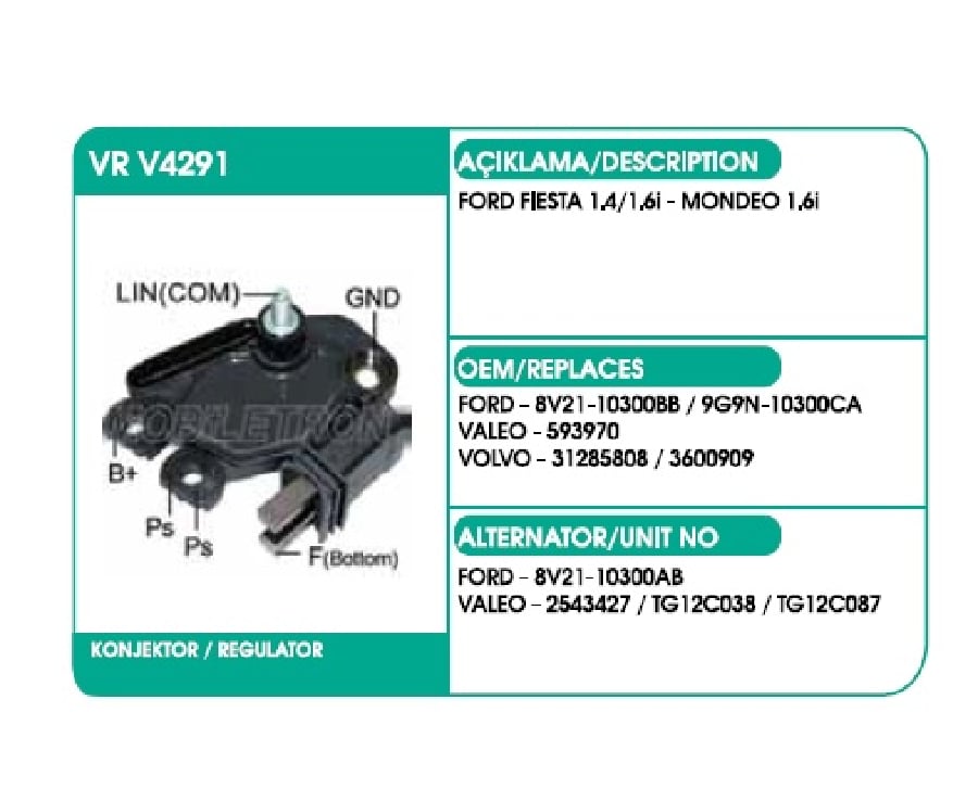 KONJVALEO 140VVALEO TIPI FORD TRANSIT COURIER 15TDCI 2015 > FIESTA 14 MONDEO 16  MERCEDES B180/B200 CDI ( LIN COM )UCLU