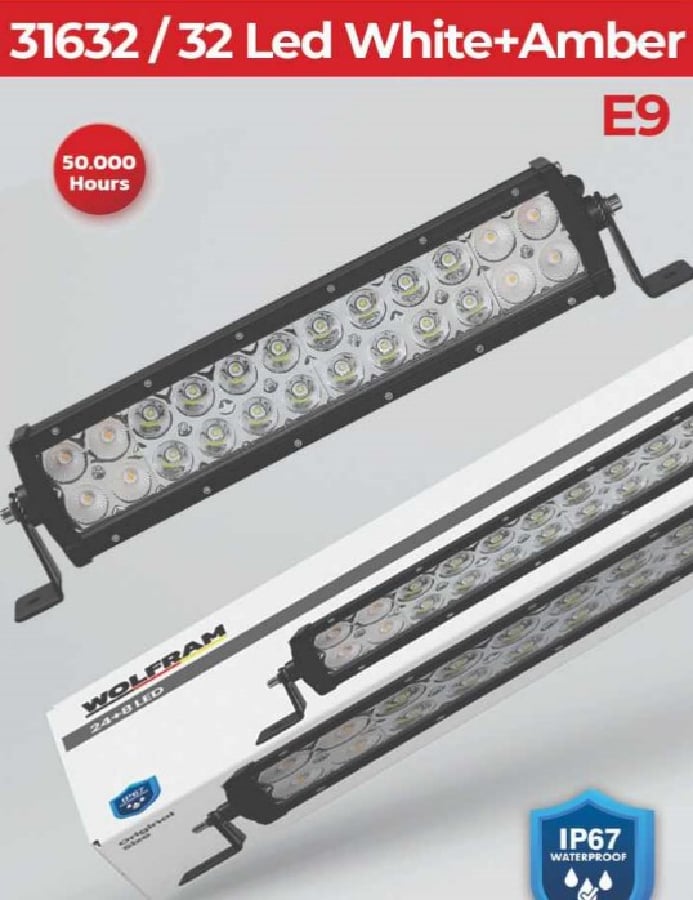 LED BAR OFF ROAD BEYAZ VE SARI 7 FONKSIYONLU 32 CM E9 BELGELI