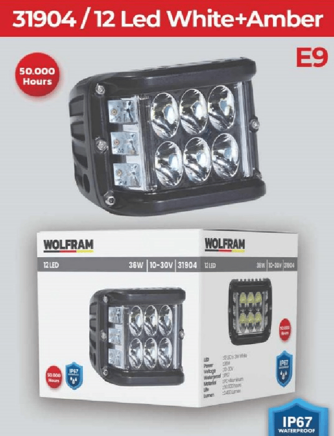 LED CALISMA LAMBASI OFFROAD 6 LED BEYAZ + 6 LED SARI E9 BELGELI
