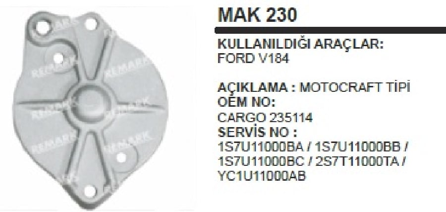 MARS ARKA KAP MOTOGRAFT FORD V184 MAK230