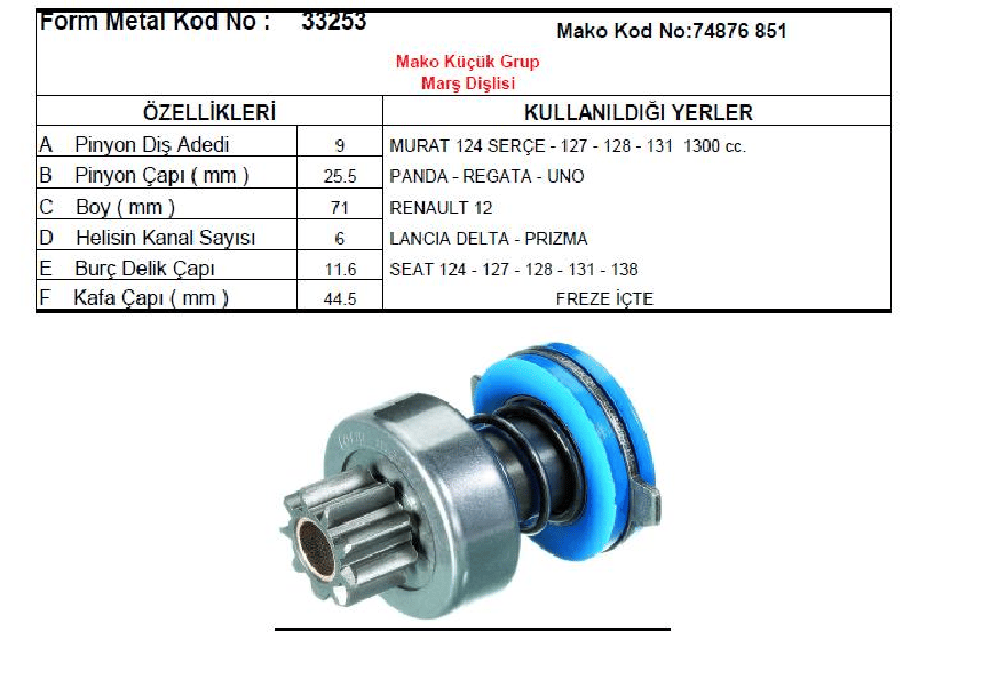 MARS DISLISI 9D> MAKO TIPI M124M131/REN12 LANCIA RENAULT