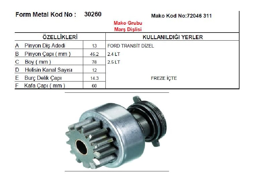 MARS DISLISI CATALSIZ MAKO TIP 13DIF>F900 DZL EM