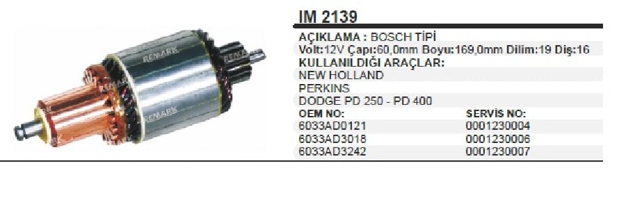 MARS KOLL 12V BOSCH TIP DEUTZ MOTORLU MFERGUSON NEW HOLLAND PERKINS DODGE PD250 PD 400 19 DILIM 16