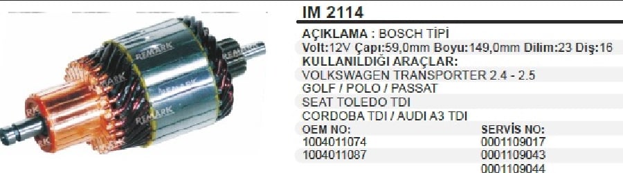 MARS KOLL BOSCH TIP 12VVW TRANSPORTER 2425 GOLF POLO PASSAT SEAT TDI CORDOBA TDI AUDI 23 DILIM