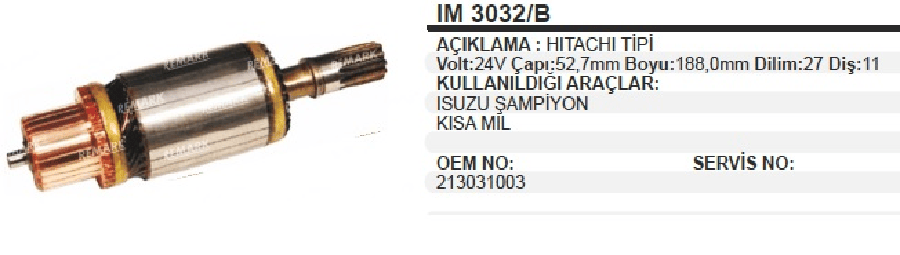 MARS KOLL HITACHI TIPI 24V  ISUZU CHAMPION ORTA BOY:188 CAP:527 DIS:11 DILIM:27