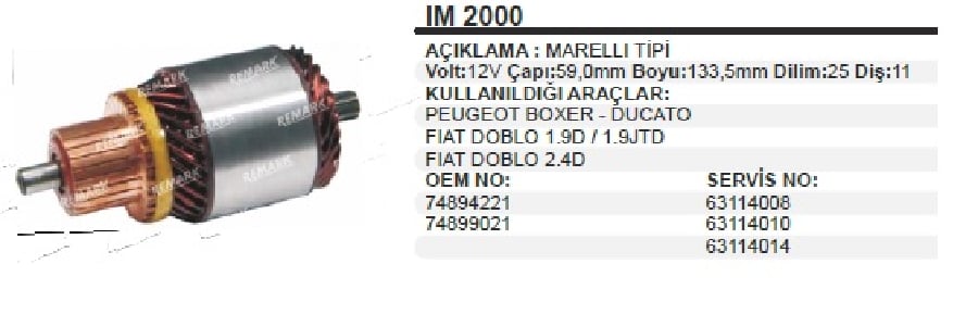 MARS KOLL M MARELLI TIPI 12V IM 2000 74892221 FIAT DUCATO 24 DDOBLO 19 D/JTD /PEUGEOT BOXER BOY