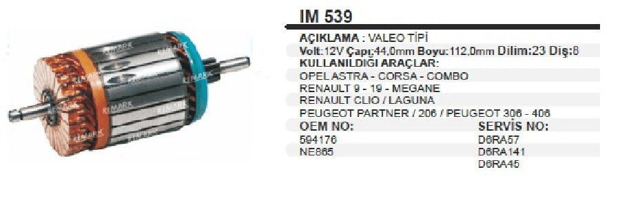 MARS KOLL VALEO TIPI 12V   REN919/MEGANE /CLIO /LAGUNA /PEUGEOT / OPEL ASTRA CORSA BOY: 112 CAP: