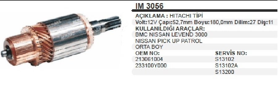 MARS KOLL11D  12V>BMCNISSANLEVENT 30 D BOY:180 CAP:527 DIS:11 DILIM27 (RULMANLI )
