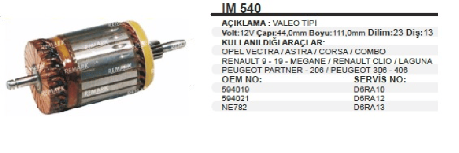 MARS KOLL12V 13D VALEO TIPI  VECTRA /ASTRA /CORSA /COMBO /CLIO /LAGUNA /PARTNER /206 /306 /406 BOY