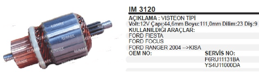 MARS KOLL12V CAP 446mm BOY 111mm 9D TERS DONUS CCWFORD FIESTA/FUSION/FOCUS/RANGER/CONNECT/2004