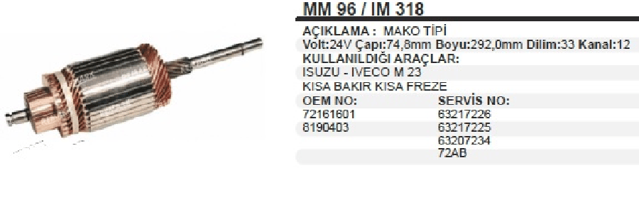 MARS KOLLKBKF 24V>35NC50NC/ISUZU M23 YM ( KISA FREZE ) BOY:292 CAP:748 DIS: DILIM:33