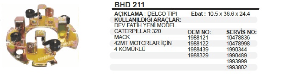 MARS KOMUR YUV KOMURSUZ >DELCO TIPI DEV FATIH YMCATERPILLAR 320 MACK 42MT MOTORLAR ICIN 4 KOMURLU
