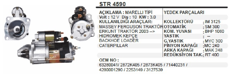 MARS MOTORU 12V10D30 KW MARELLI TIPI> MF 3050 3060 PANTOMMF260 GOLDERKUNT TRAKTOR/HIDROMEK KEP