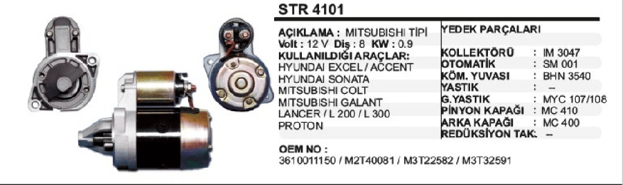 MARS MOTORU 12V8D09 KW MITTIPI HYUNDAI GEZT EXCELACCENT BENZINLI ERA SONATA/COLT/LANCER/GALANT/L200