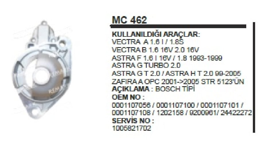 MARS ON KAP > BOSCH TIPI VECTRA AB/ASTRA FG TURBO 20 ASTRA H ZAFIRA A  KAPAK STR5123 UN