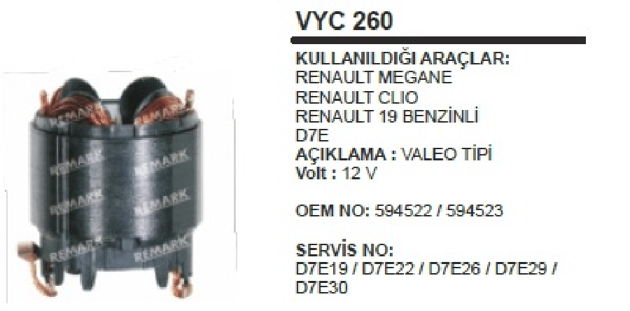 MARS YASTIGI + GOVDESI VALEO TIPI 12V D7E RENAULT 19 CLIOMEGANE/SKODA BENZINLI