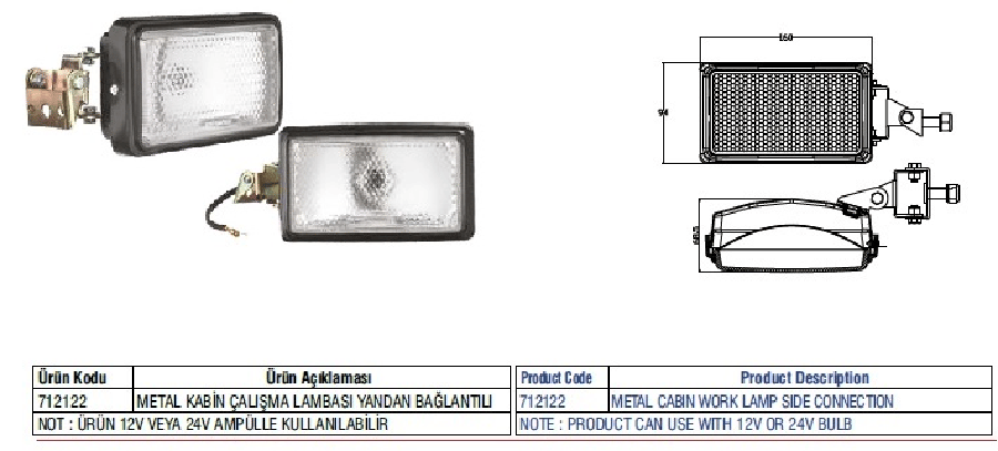 METAL KABIN LAMBASI YANDAN BAGLANTILI