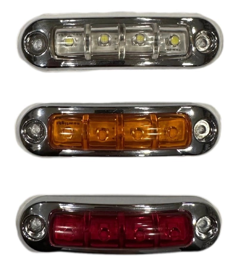 Mini Lamba 4 Ledli Mercekli Krom Kasa 12V24V Kirmizi