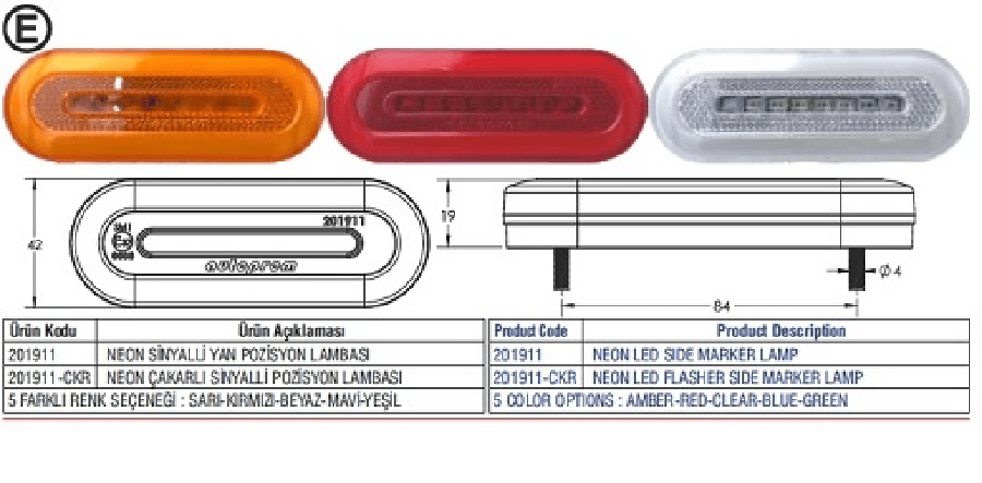 NEON SINYALLI YAN POZISYON LAMBASI KIRMIZI 24V