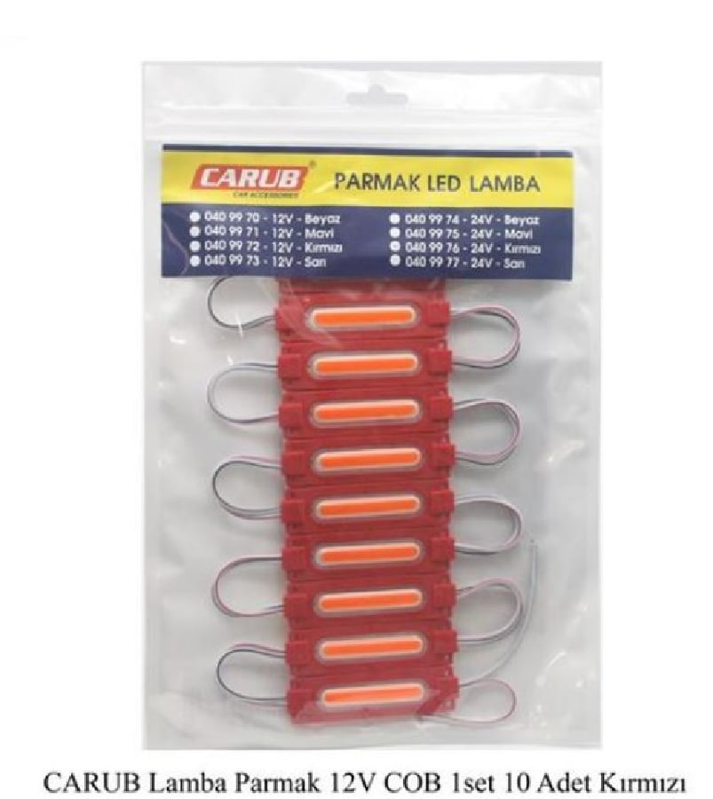 PARMAK LAMBA SETI (10 ADET) COB LED 12V KIRMIZI