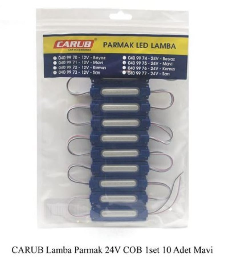 PARMAK LAMBA SETI (10 ADET) COB LED 24V MAVI