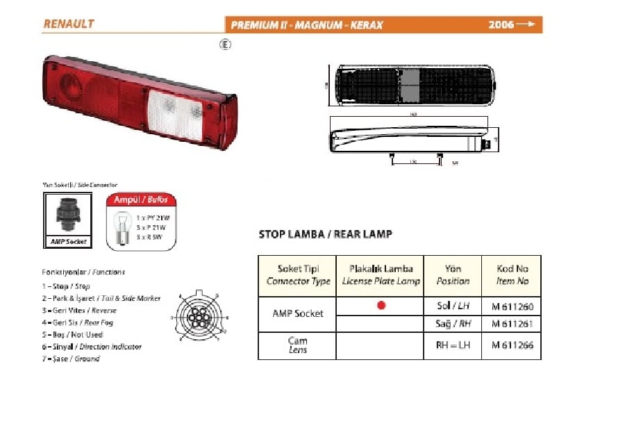 RENAULT PREMIUM VOLVO FEFL STOP LAMBA / PLAKALI YM SOL