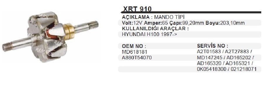 Rotor 12V 65A Hyunda H100 Mitsubishi L300 Em (CAP:995 BOY:1984)
