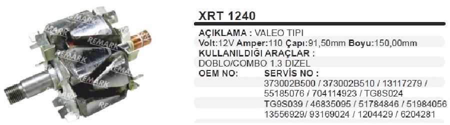 ROTOR VALEO 12V110A DOBLO/COMBO 13 DIZE