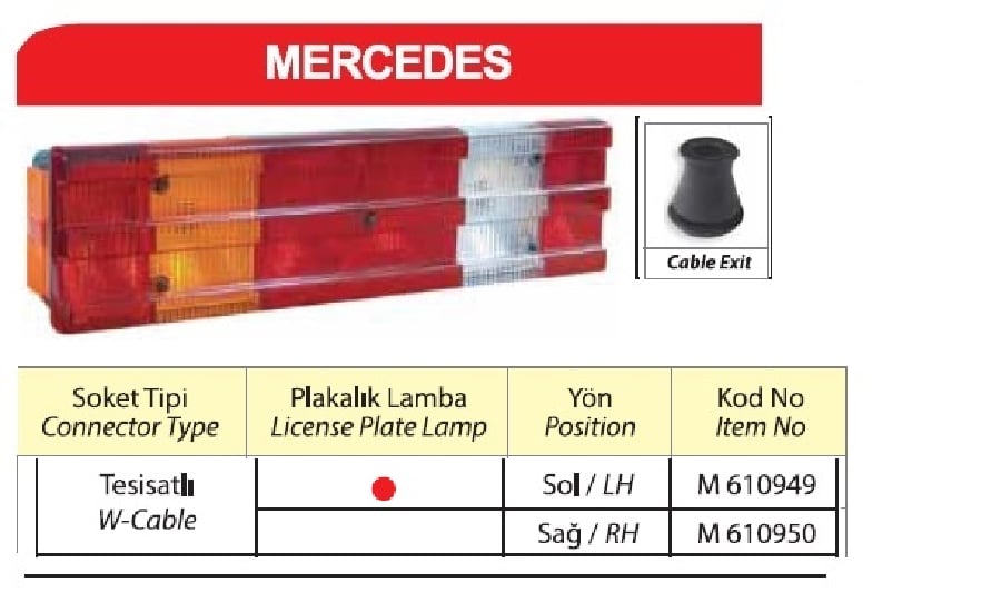 STOP LAMBA MERCEDES ACTROS  / PLAKASIZ TESISATLI