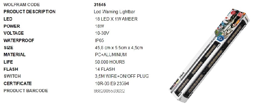 YUVARLAK LED IKAZ ISIGI 14 FONKSIYON E BELGELI 45CM 12/24V 30W E9