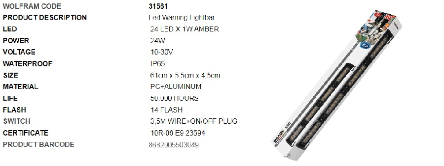 YUVARLAK LED IKAZ ISIGI 14 FONKSIYON E BELGELI 61CM 12/24V 40W E9