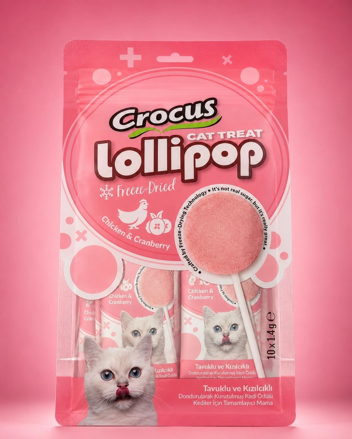Crocus Kediler İçin Tavuklu Ve Kızılcıklı Lolipop 10x1,4 gram – Ödül ve Atıştırmalık