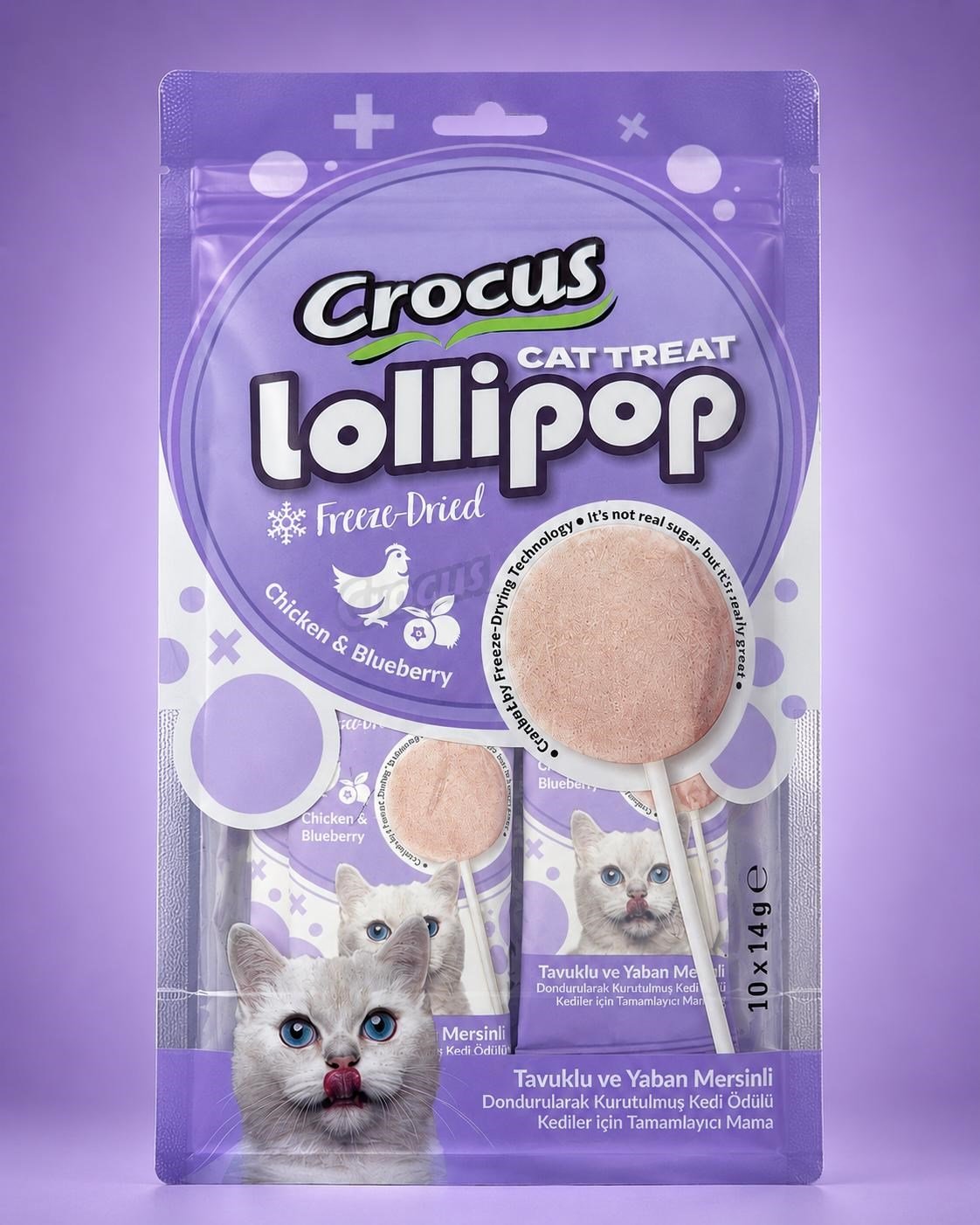 Crocus Kediler İçin Tavuklu Ve Yaban Mersinli Lolipop 10x1,4 gram – Ödül ve Atıştırmalık