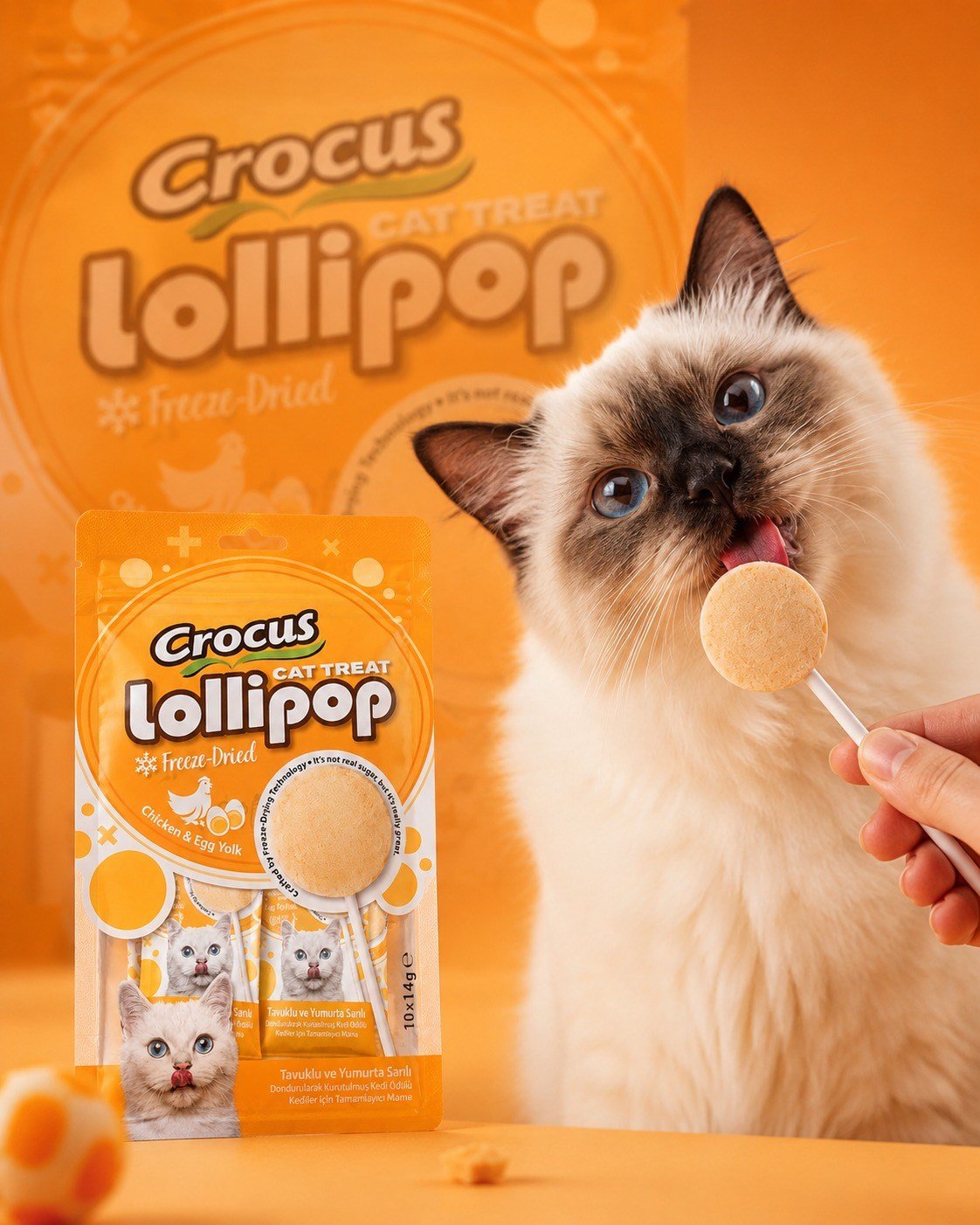 Crocus Kediler İçin Tavuklu Ve Yumurta Sarılı Lolipop 10x1,4 gram – Ödül ve Atıştırmalık