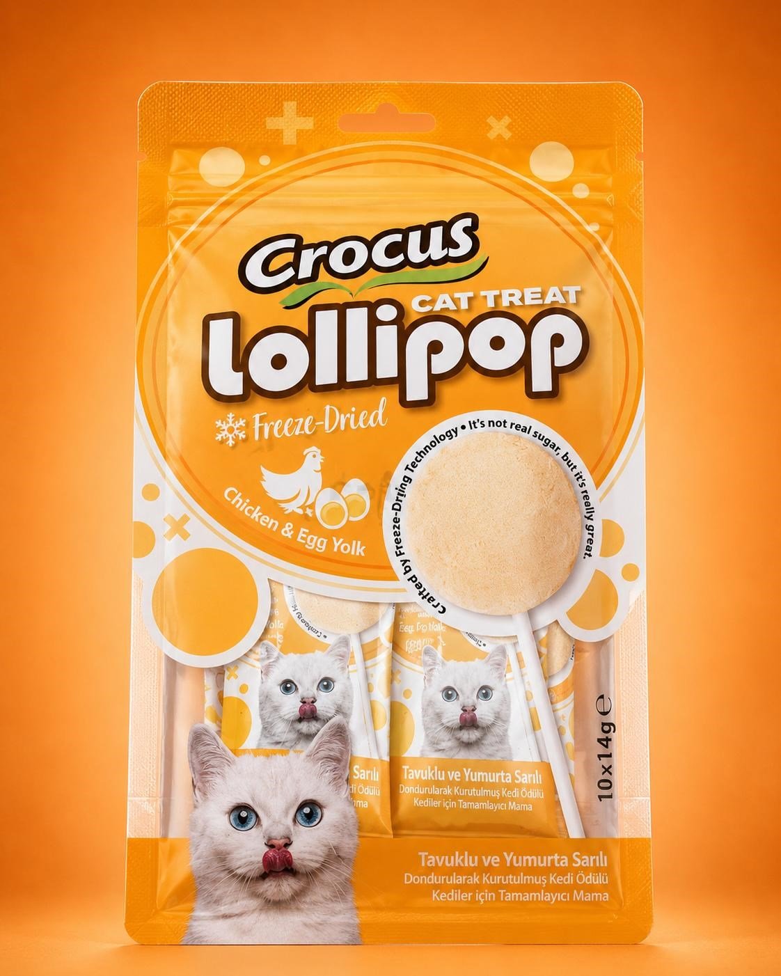Crocus Kediler İçin Tavuklu Ve Yumurta Sarılı Lolipop 10x1,4 gram – Ödül ve Atıştırmalık