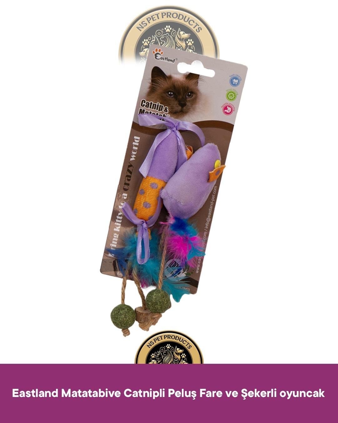 Eastland Catnipli Peluş Tembel Hayvan-Matatabive Catnipli Peluş Fare ve Şekerli Oyuncak 2'li Set