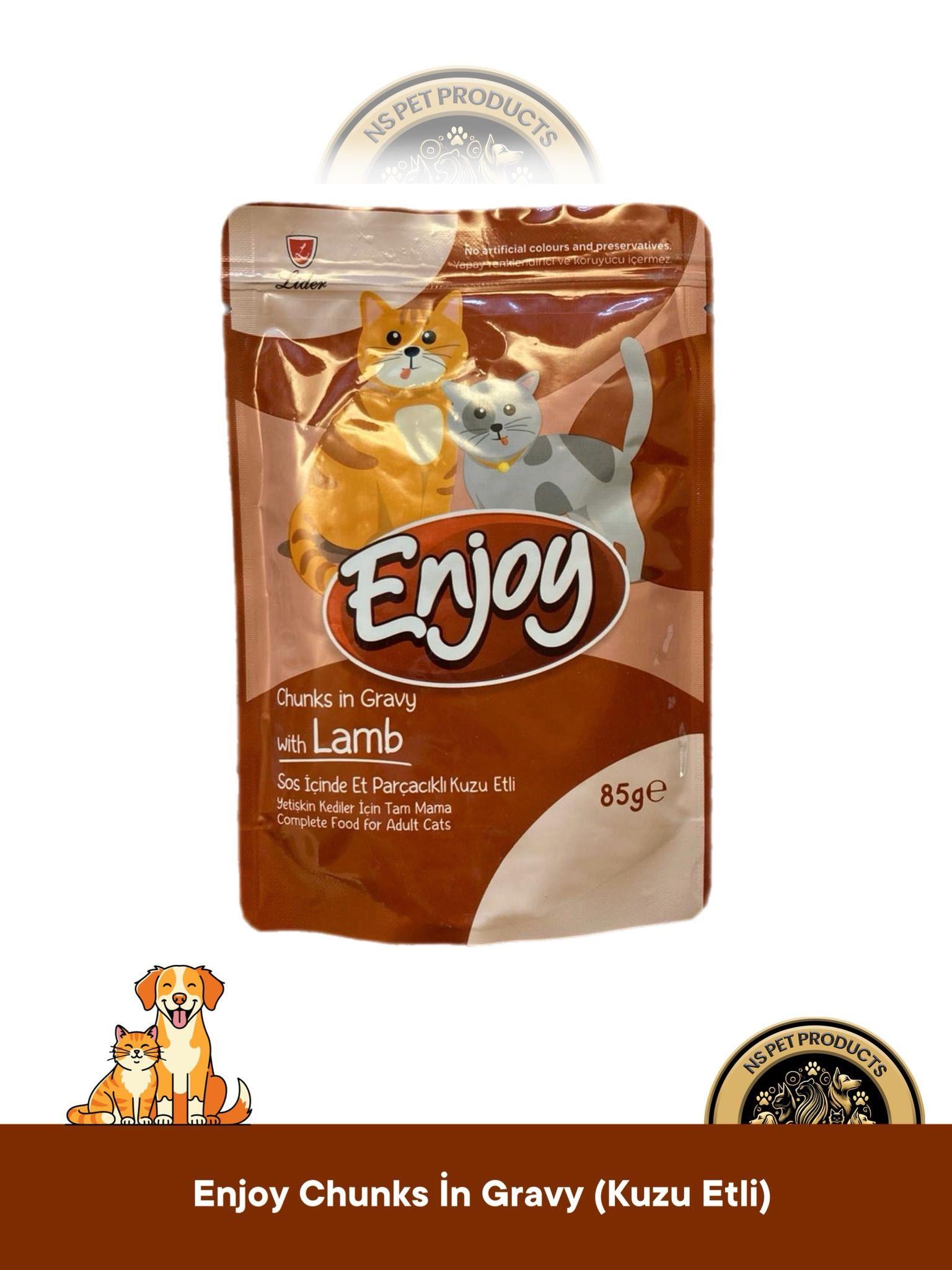 Enjoy Pouch Sos İçinde Et Parçacıklı Kuzu Etli Yaş Kedi Maması 85 gr