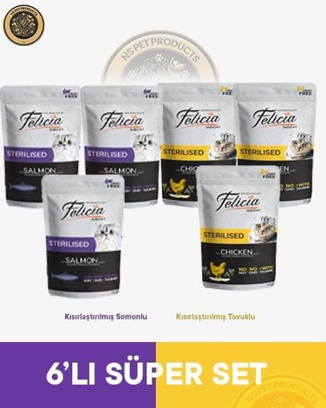 Felicia Pouch Kısırlaştırılmış Somon-Tavuk Yaş Kedi Maması 6x85gr